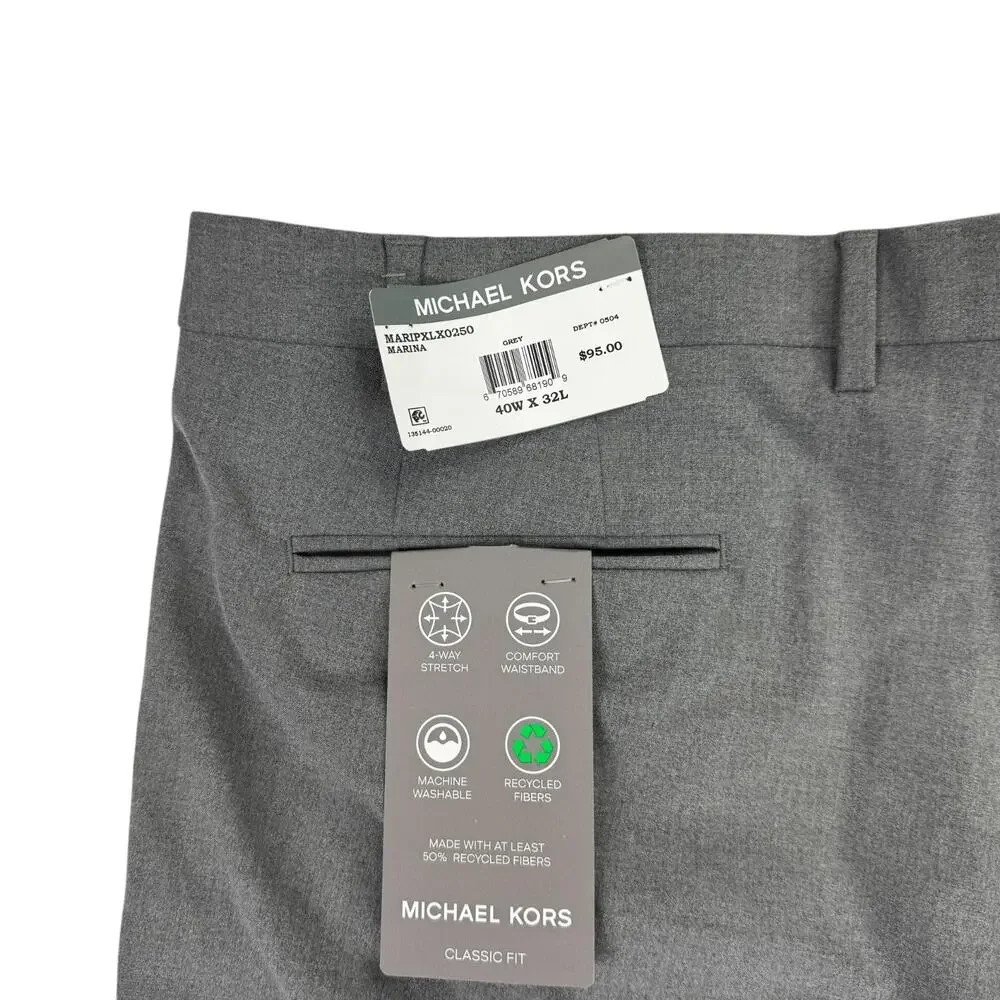 Michael Kors Mens Pleated Cuffed Solid Classic Fit Stretch Pants Gray 40x32